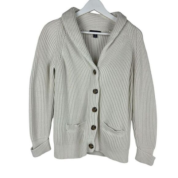 Lands End Women’s Cream Button Front Shawl collar Sweater size Small - Picture 1 of 6